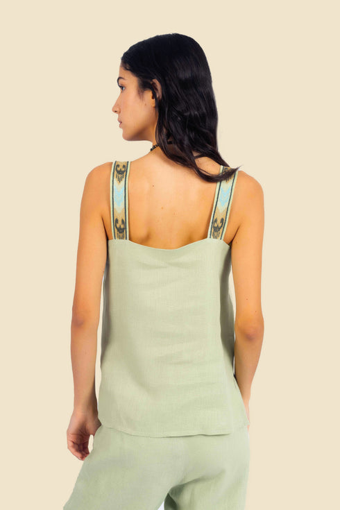 Embroidered short linen top